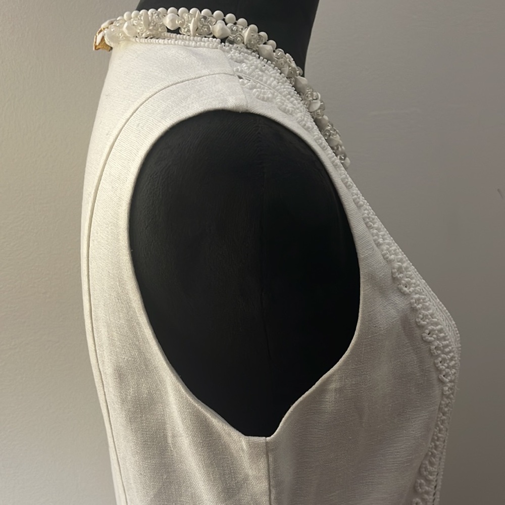 Kobi Halperin White Linen/Cotton Beaded Dress 10 - Picture 7 of 16